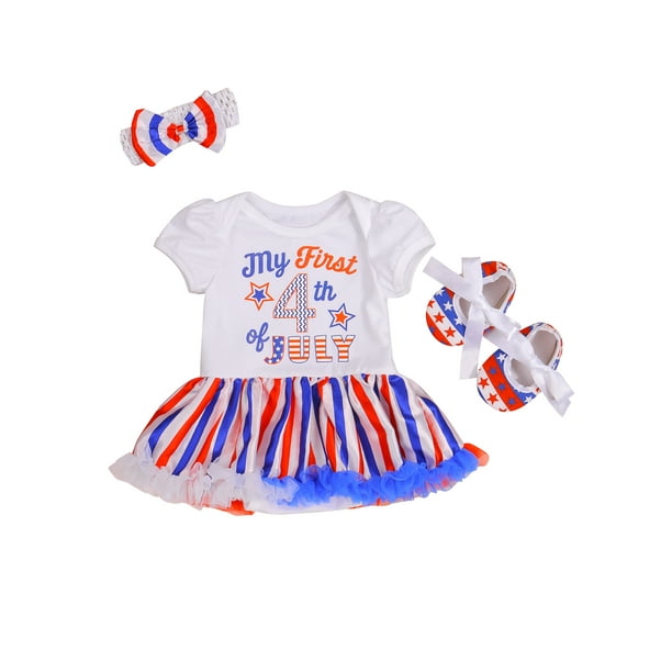 Skirt Headband 3pcs Indepandance Day Outfits Set Newborn Infant Baby Girl My 1st 4th of July Clothes US Flag Star Romper